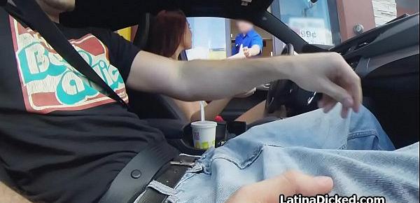  GFs tits out giving handjob while driving